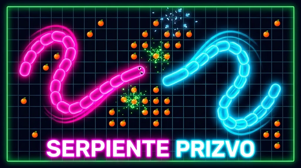 Serpiente Prizvo — dos serpientes compitiendo, una rosa y una azul