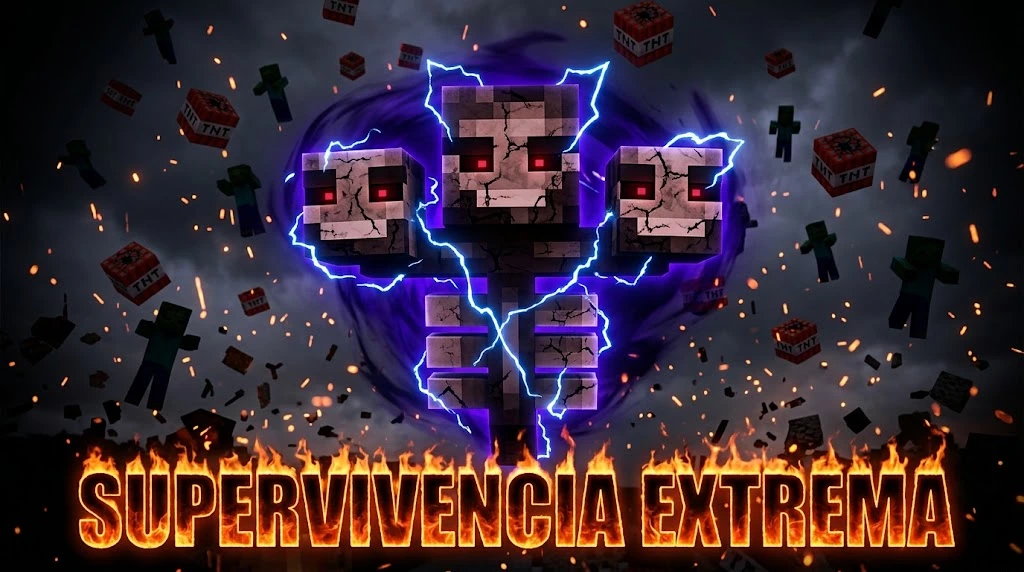 Supervivencia Extrema — un Wither con aura violeta y arcos eléctricos